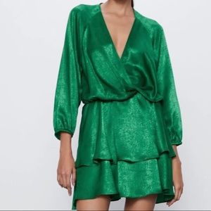 Zara green satin dress